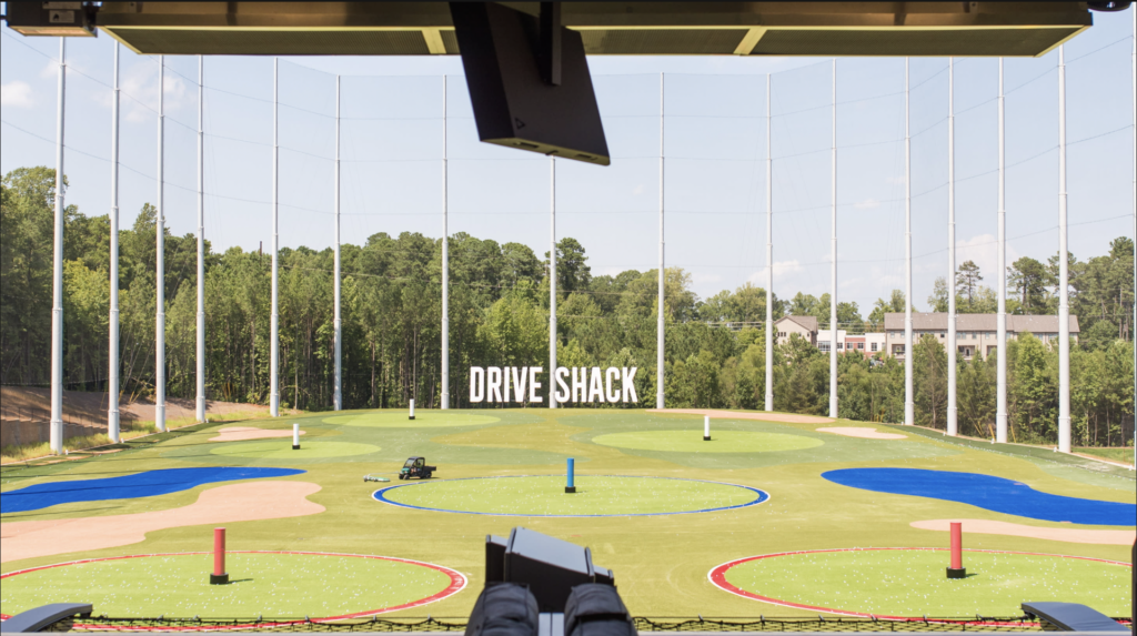 The Drive Shack is a covered driving range with restaurant and bar in Raleigh NC